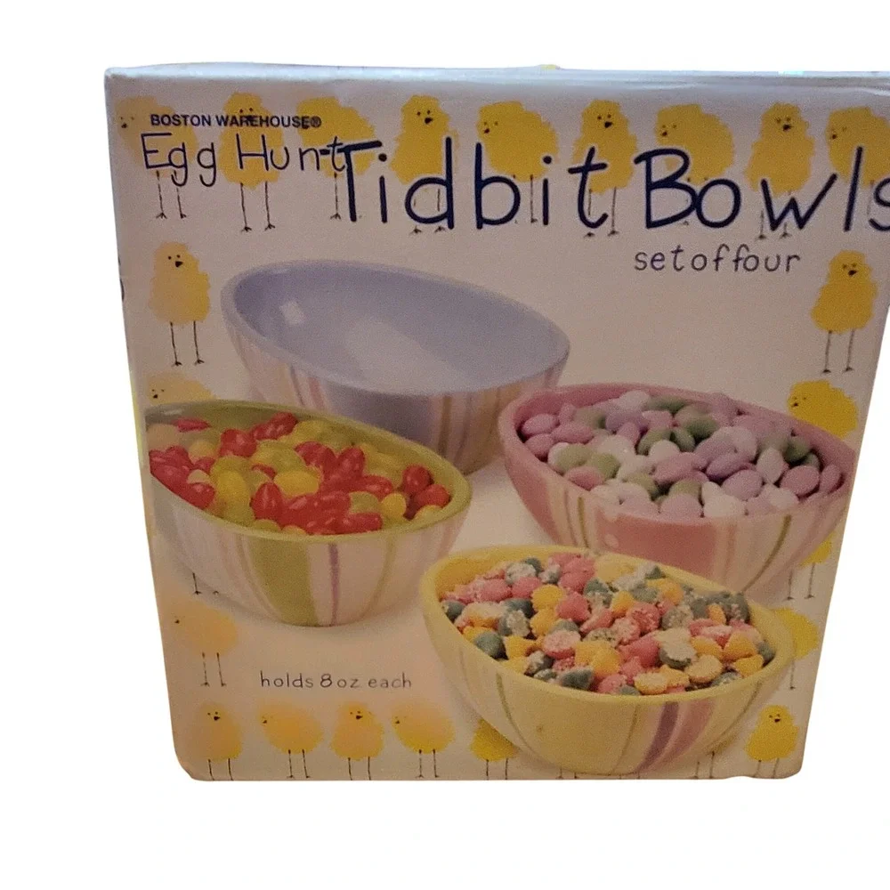 Boston Warehouse Egg Hunt Tidbit Bowls Set of Four Easter‎ Spring Chickens